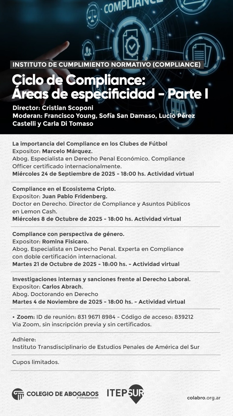 Ciclo de Compliance Areas de especificidad - Parte I - 24/09/2025 - 08/10/2025 - 21/10/2025 - 04/11/2025